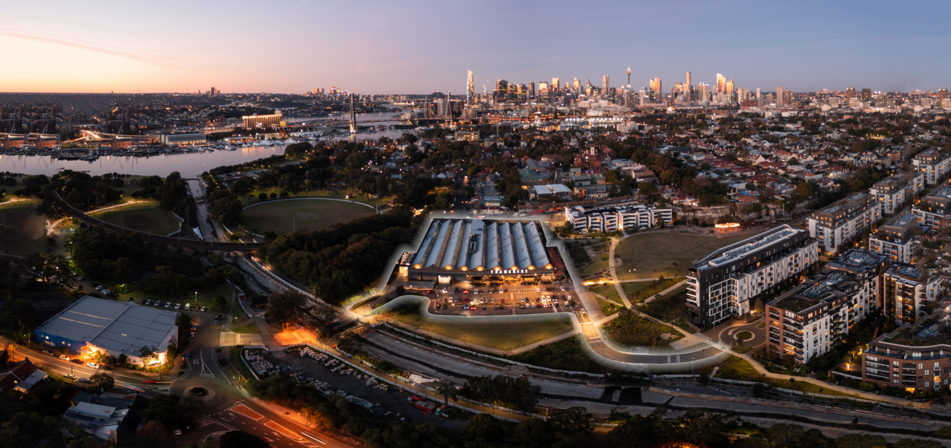 Aerial view of Tramsheds